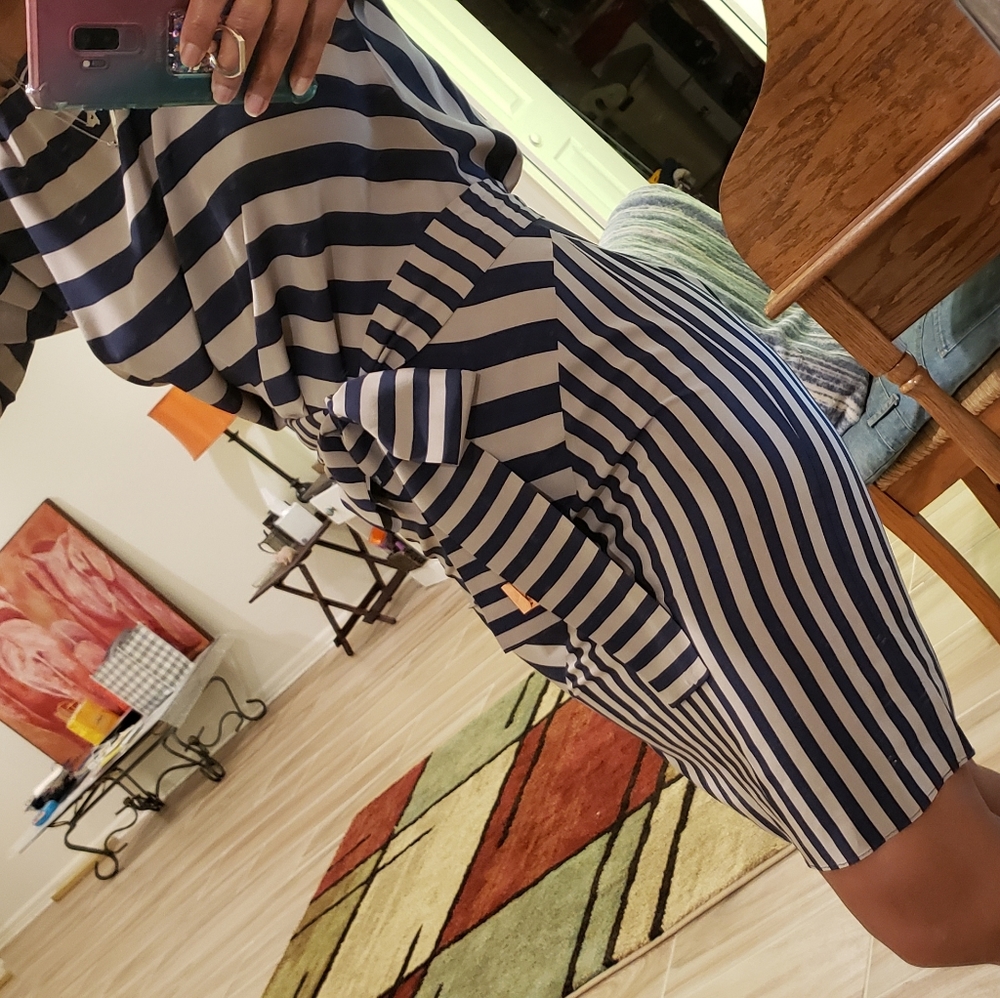 BCBG Maxazria, Navy& Tan, XS, silk stripe dress